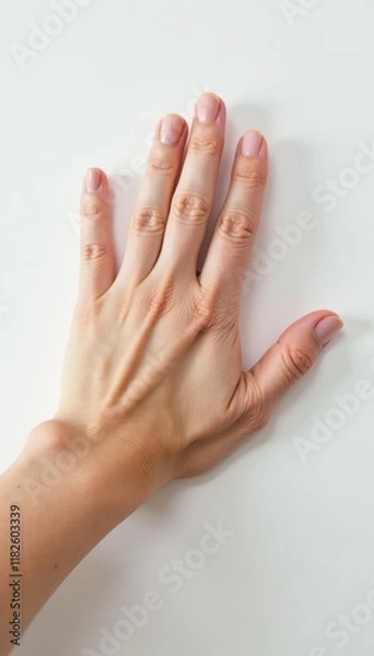 Fototapeta A hand's delicate touch on pristine white backdrop, visual, clean