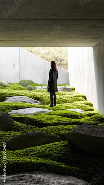 Obraz Serene zen garden with minimalist garden feature