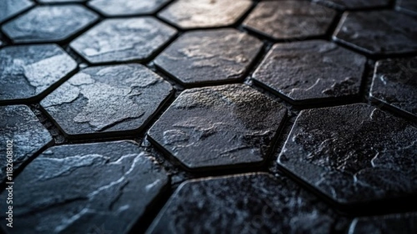 Fototapeta A close up of a black hexagonal pattern
