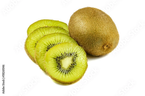 Obraz Kiwi fruit slices cut isolated on white background
