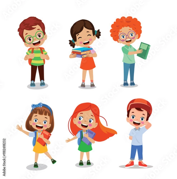 Fototapeta vector illustration of students in different postures