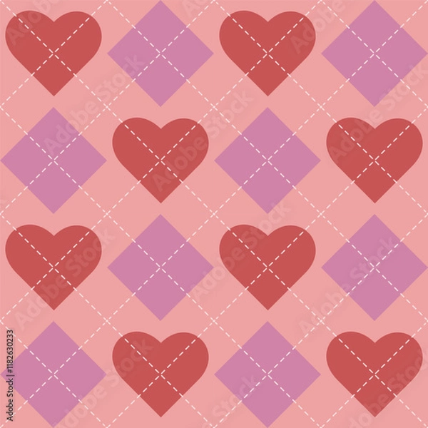 Obraz Argyle heart retro color Valentine's seamless pattern.