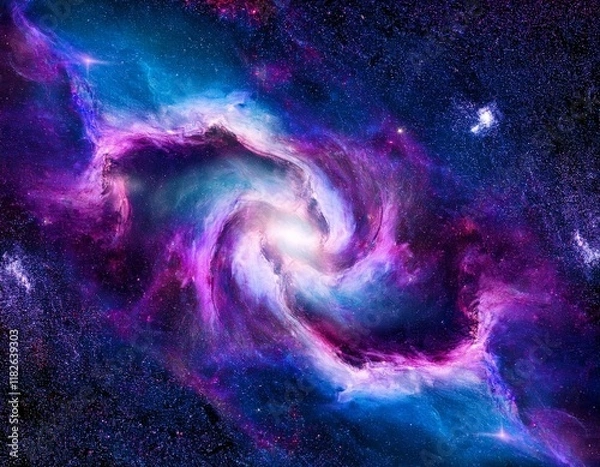 Fototapeta stunning cosmic nebula with vibrant purple and blue swirls in deep space