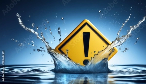 Obraz splashing water with warning sign representing urgent plumbing issues