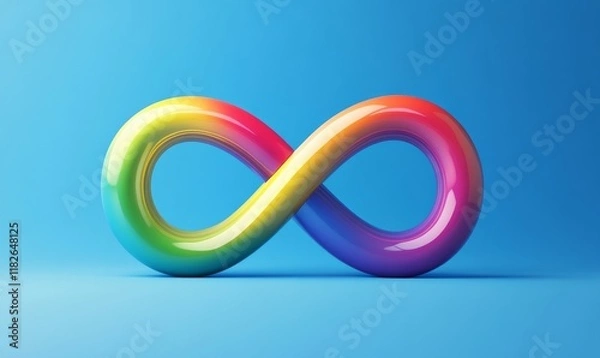 Fototapeta Rainbow shaped infinity symbol is on a blue background. Concept of endlessness and possibility