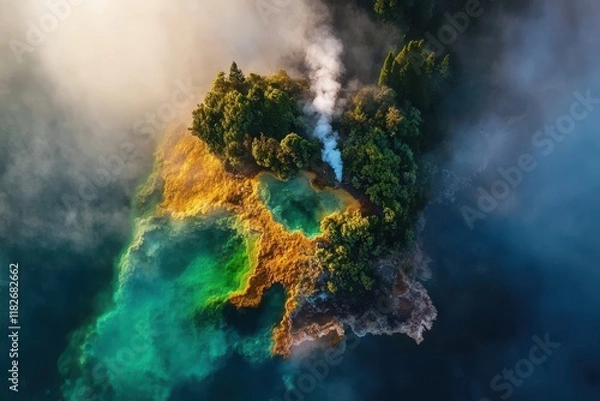 Obraz Vivid colors and mist dance over a geothermal paradise at dawn in a secluded natural oasis
