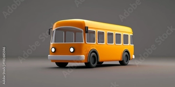 Obraz A bright and playful stylized cartoon image depicting a classic orange bus, capturing a sense of nostalgia and simplicity typical of retro public transportation.