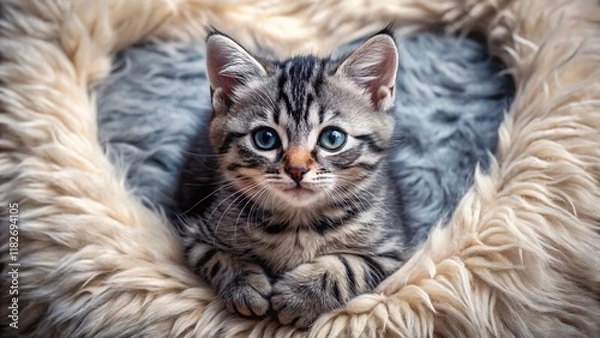 Fototapeta Adorable Gray and Black Kitten with Heart, Drone Aerial View