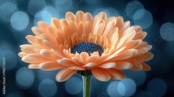 Fototapeta Close-up of a peach gerbera daisy against a bokeh background.