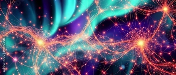 Obraz Cosmic Data Flow - Neon Aurora Constellation in Art Nouveau Style