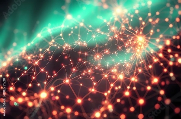 Fototapeta Glowing Neural Network - Bioluminescent Cybernetic Art Nouveau