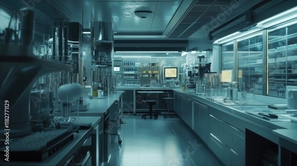 Fototapeta Sterile laboratory environment with high-tech diagnostic machines.