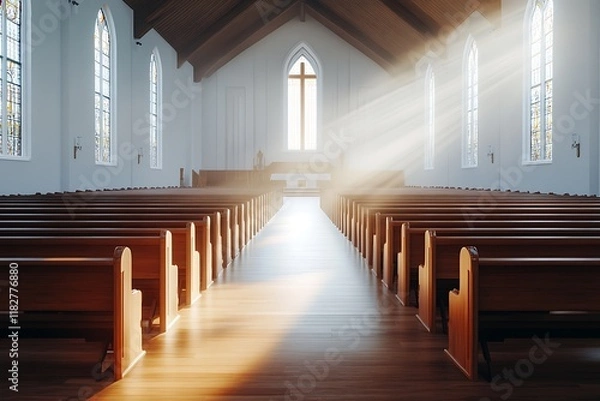 Fototapeta Empty church sanctuary in soft light