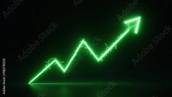 Obraz Neon green arrow showing progress against a dark background