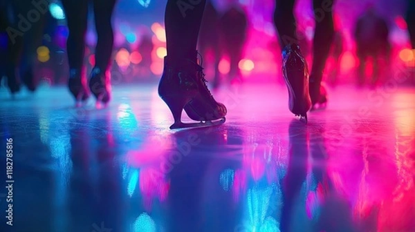 Obraz A vibrant scene of a figure skating competition with colorful lights reflecting off the ice surface.