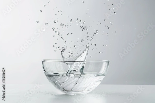 Fototapeta the big water droplets dripping into the clear bowl isolated on white background 