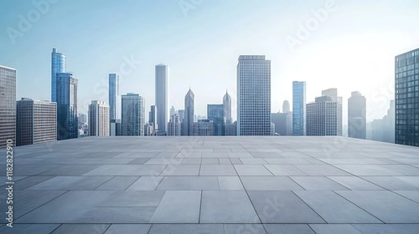 Obraz Modern City Skyline Viewed from an Elevated Platform