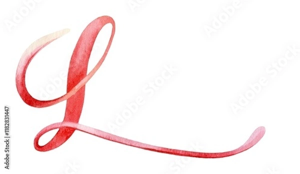 Fototapeta Elegant red calligraphy letter L with a graceful curve on a white background
