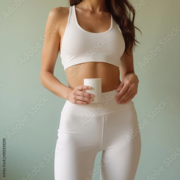 Obraz Woman advertising product. Generative ai.
