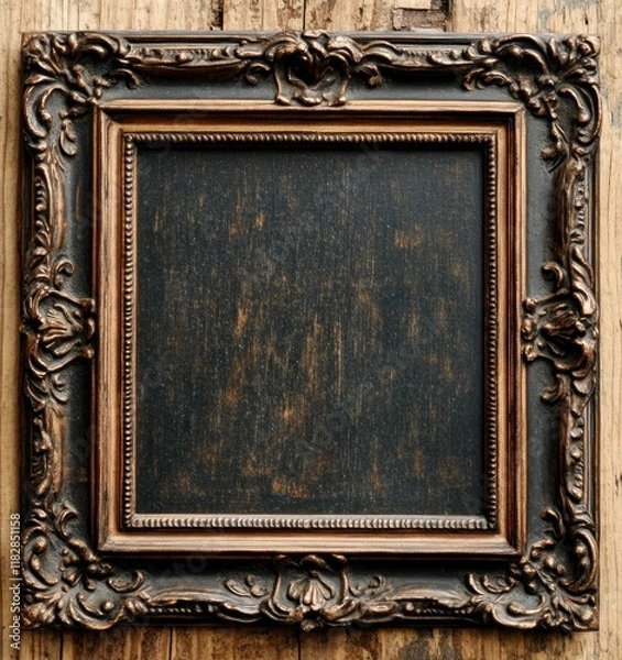 Fototapeta Ornate Vintage Wooden Frame with Carvings Nostalgic Canvas Art Decoration on Rustic Background