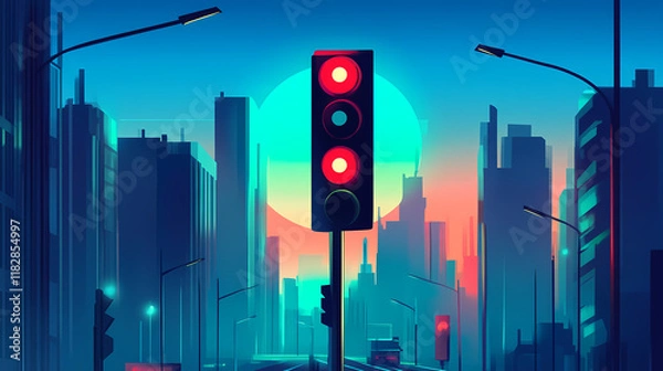 Obraz Traffic signal with red and green lights in city setting. Stonelight. Illustration