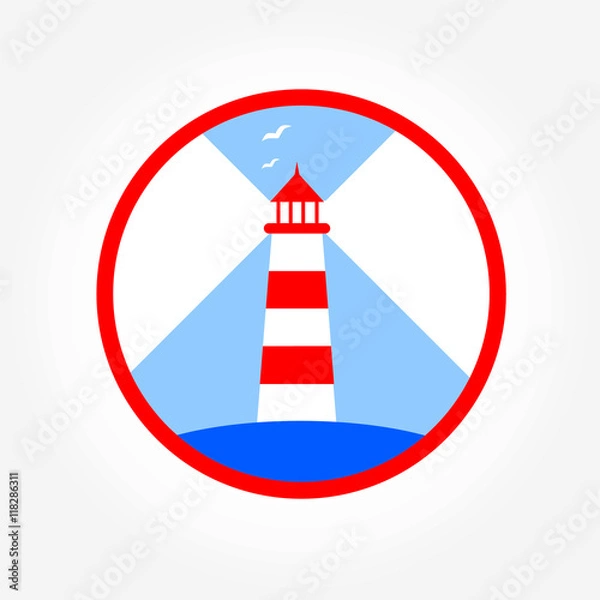 Fototapeta Bright  Lighthouse Icon, vector illustration