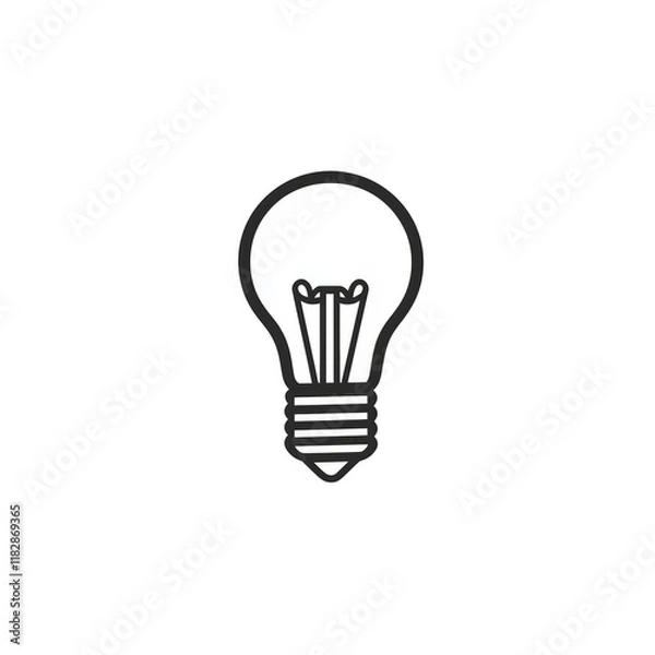 Fototapeta PNG cut out isolated background. A simple black-and-white light bulb icon with a clean and minimal design.
