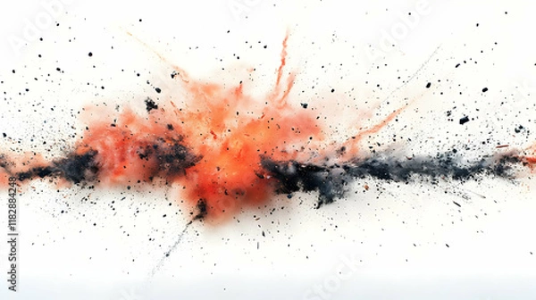 Fototapeta Orange and Black Explosion Creates Dynamic Abstract Visual on White Background