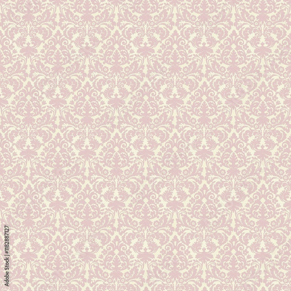 Fototapeta Classic pale pink and cream damask seamless pattern. Elegant floral ornament perfect for wallpapers, textile designs, invitations, and vintage backgrounds.