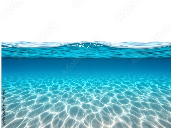 Fototapeta Blue water surface with sandy ocean bottom, isolated on transparent background