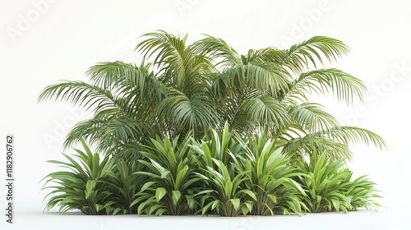 Fototapeta Lush tropical plants, isolated, studio, white background, design element