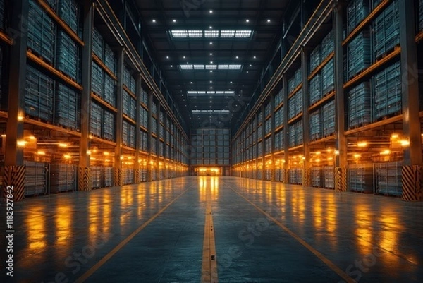 Fototapeta Futuristic Warehouse for Electric Battery Manufacturing and Assembly Process