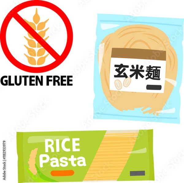 Fototapeta 玄米麺とライスパスタとグルテンフリーマーク
