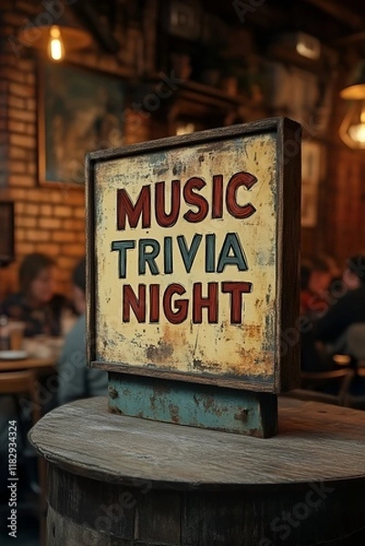Obraz A sign that reads “MUSIC TRIVIA NIGHT” - PUB - BAR - QUIZ - CONTEST - THEME NIGHT