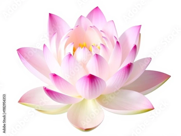 Fototapeta Close-up shot of a vibrant pink lotus flower isolated on a white background, showcasing its delicate petals and intricate details, lotus, petals, aquatic