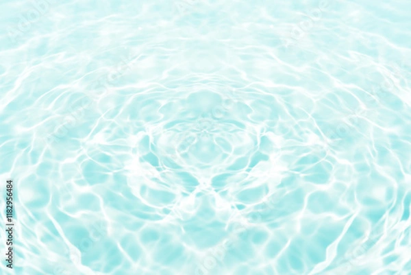 Fototapeta Blue water with ripples on the surface. Defocus blurred transparent blue colored clear calm water surface texture with splashes and bubbles. Water waves with shining pattern texture background.