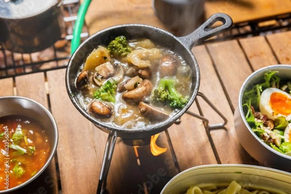 Obraz キャンプの食事　Outdoor and camping breakfast set