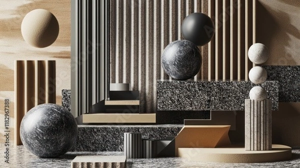 Fototapeta Abstract Still Life: Geometric Forms and Textured Spheres