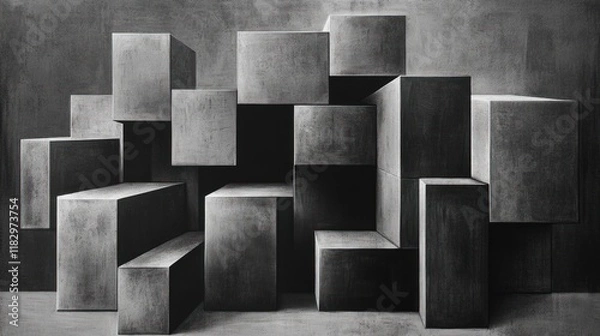 Fototapeta Abstract Monochromatic Composition: Interlocking Cubes in Shades of Grey