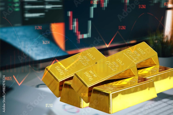 Obraz Gold bars on a black background stock chart illustration