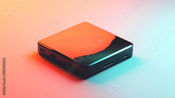 Fototapeta Office technology external hard drive - portable storage device for backing up and storing files isolated solo on plain background one main object. Riversong. Illustration