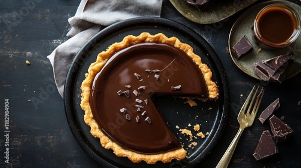 Fototapeta Silky smooth chocolate caramel tart