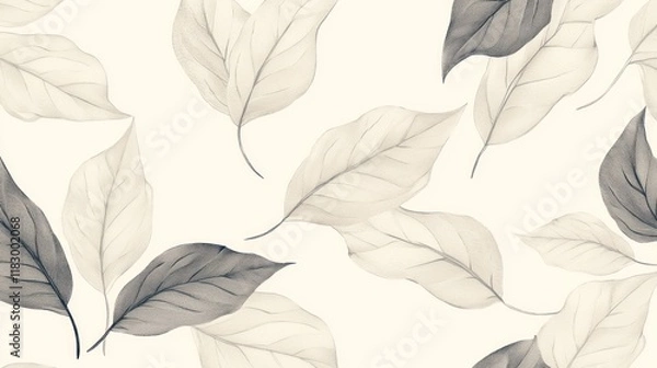 Fototapeta Monochrome leaf pattern, subtle background, design, textile