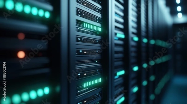 Fototapeta Modern data center with illuminated server racks