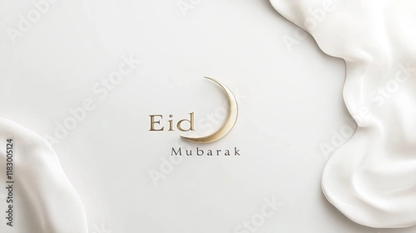 Obraz Eid Mubarak greeting with gold crescent moon