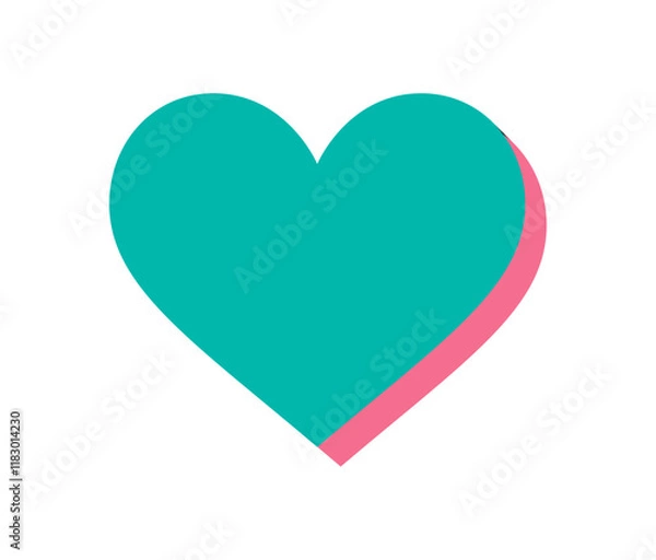 Fototapeta Flat heart shape symbol icon. Bold abstract figure in vibrant color. A modern element of brutalism, graphic style with shadow, perfect for contemporary design and y2k aesthetics.