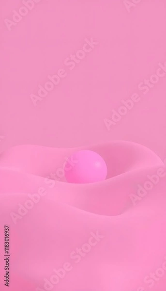 Fototapeta Pink sphere on a pink wavy surface.