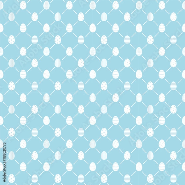 Fototapeta Easter Seamless Pattern. White Easter Eggs and Lines on Blue Background. Beautiful Holiday Print. Modern Happy Easter Design. Vector illustration in Blue, White