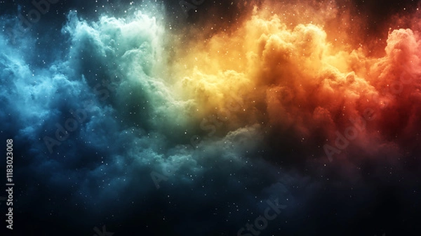 Fototapeta Swirling Cosmic Cloudscape in Blue, Orange, and Red