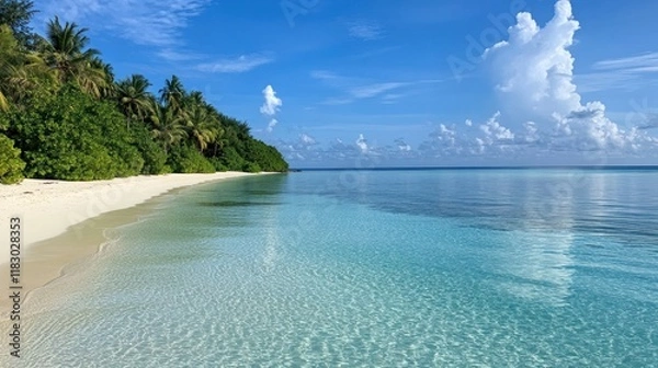 Fototapeta Tropical Paradise: Idyllic Beach Scene with Crystal Clear Waters